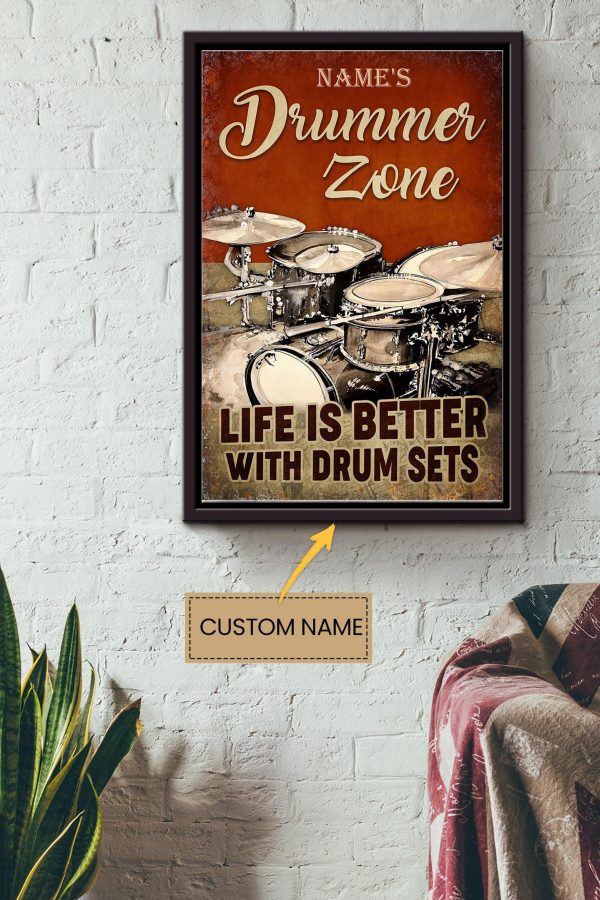 Drummer Zones Personalized Canvas Music Gift For Drum Player Music Lover Pop Fan Framed Matte Canvas Framed Prints, Canvas Paintings - Image 2