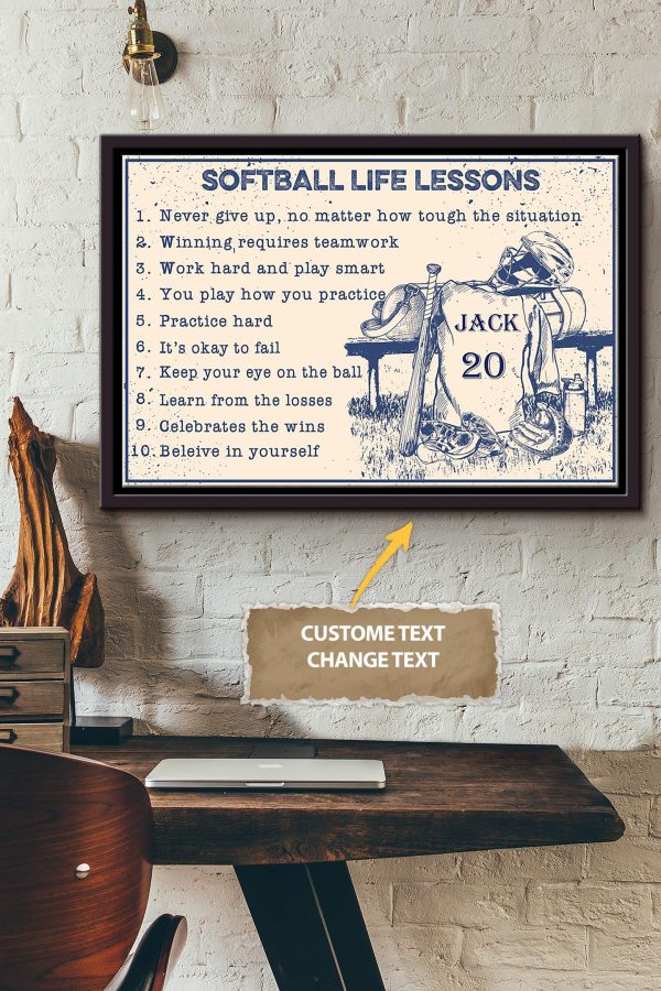 Softball Life Lessons Personalized Canvas Sport Gift For Softball Player Girl Framed Matte Canvas Framed Prints, Canvas Paintings - Image 2