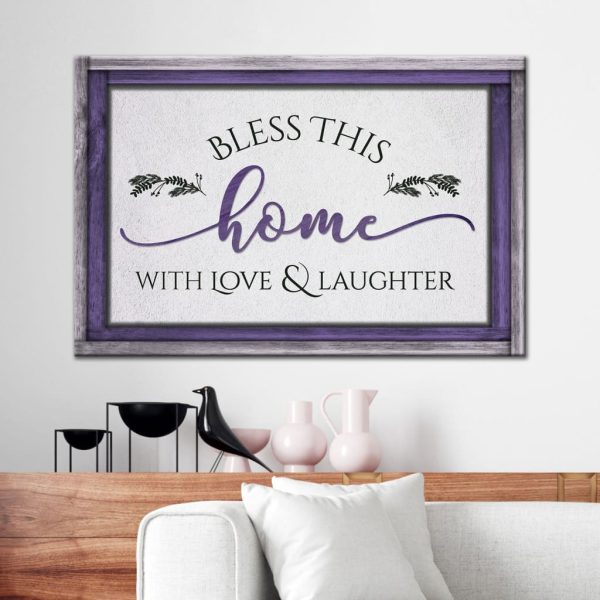 Christian , Bless This Home With Love And Laughter Canvas Hanging Gift, Canvas Paiting Frames Print - Image 2