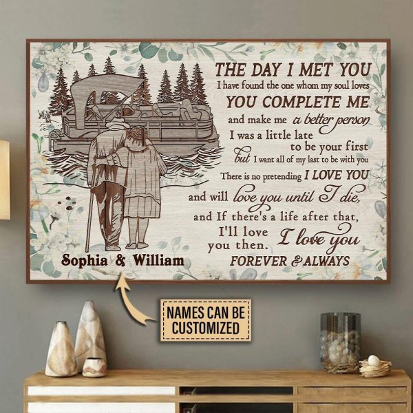 here Gifts Personalized Pontoon Floral Old Couple The Day I Met Canvas Home Decor - Image 2