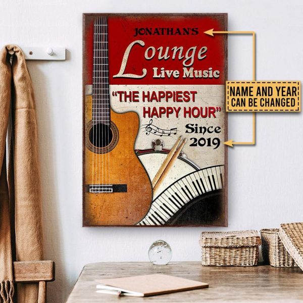 here Gifts Personalized Guitar Music The Happiest Happy Hour Canvas Home Decor - Image 2