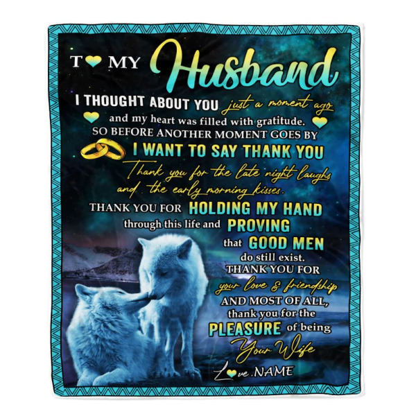 Personalized To My Husband Blanket From Wife Wolf Thank You Holding My - Image 2