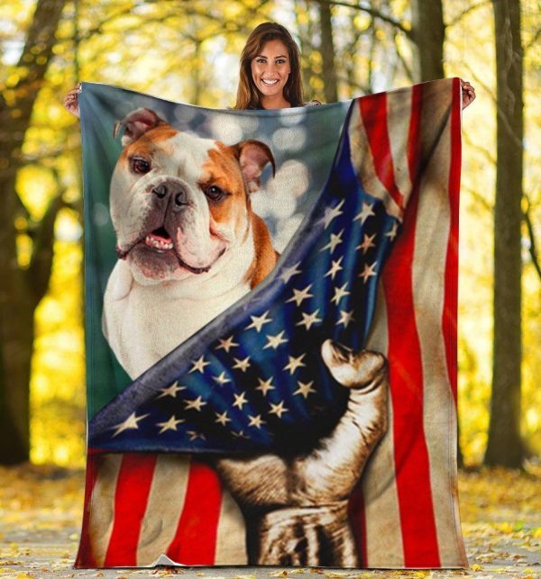 3d English Bulldog Dog American Usa Flag Fleece Blanket - Image 2