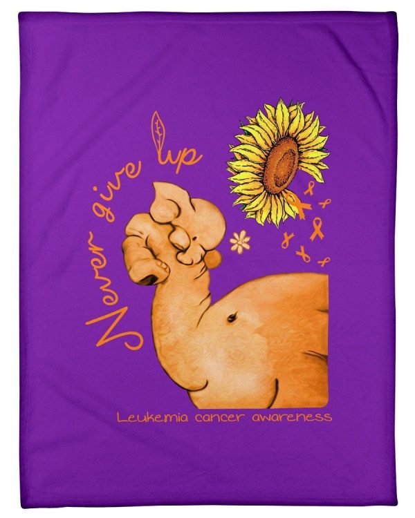 Never Give Up Orange Ribbon Kidney Cancer Gifts Fleece Blanket - Image 3