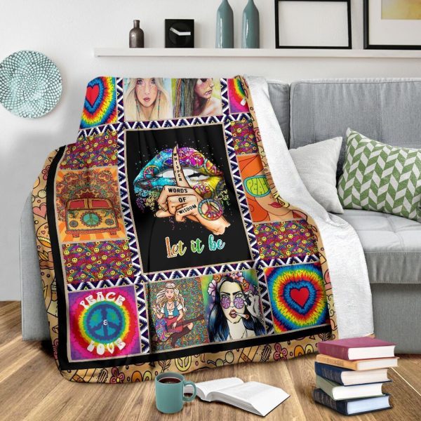 Hippie Sexy Lips Peace Sign Hippie Lovers Fleece Blanket - Image 4