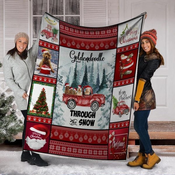 Goldendoodle Through The Snow Christmas Xmas Fleece Blanket - Image 2