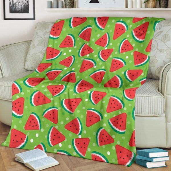 Watermelon Pattern Print Design Green Fleece Blanket - Image 2