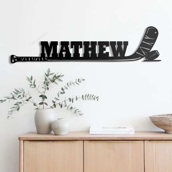 Custom Hockey Stick With Name Sign Hockey Player Name Metal Wall Art L - Image 3