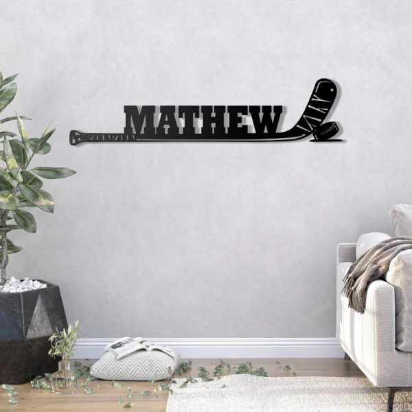 Custom Hockey Stick With Name Sign Hockey Player Name Metal Wall Art L - Image 4