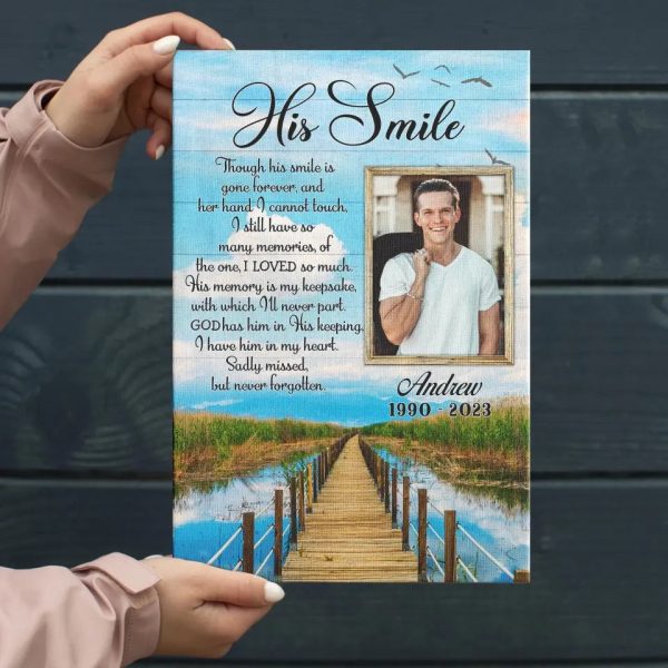 Personalized Canvas Prints, Custom Photo, Memorial Gift, Memorial Poem For Sympathy, Dad Husband On Memorial Day, His Smile Dem Canvas - Image 2