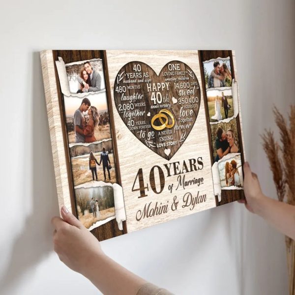 Personalized Canvas Prints, Custom Photo, Gifts For Couples, 40th Anniversary Gifts For Husband and Wife, 40 Years Of Marriage Dem Canvas - Image 4