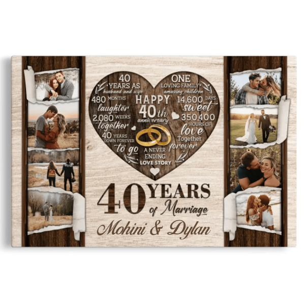 Personalized Canvas Prints, Custom Photo, Gifts For Couples, 40th Anniversary Gifts For Husband and Wife, 40 Years Of Marriage Dem Canvas - Image 7