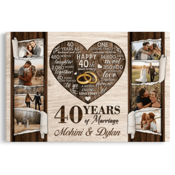 Personalized Canvas Prints, Custom Photo, Gifts For Couples, 40th Anniversary Gifts For Husband and Wife, 40 Years Of Marriage Dem Canvas - Image 8