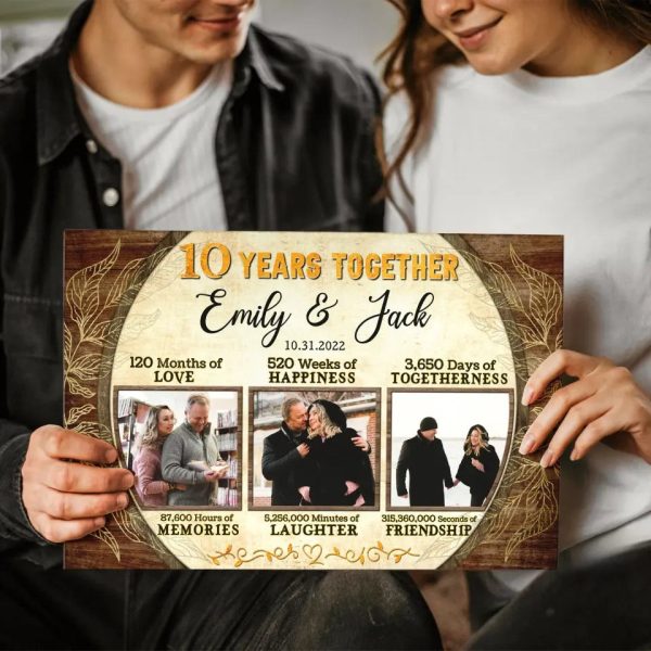 Personalized Canvas Prints, Custom Photo, Gifts For Couples, 10th Anniversary Gifts For Husband and Wife, 10 Years Together Dem Canvas - Image 2