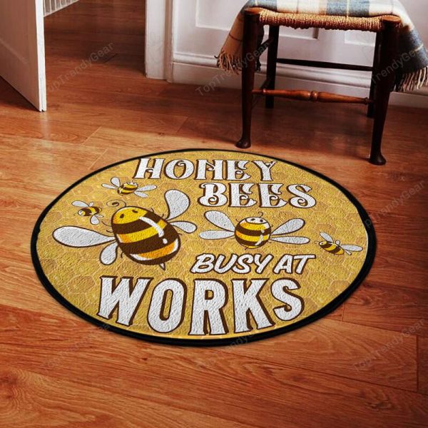 Honey Bees Busy At Work Living Room Round Mat Circle Rug - Image 2