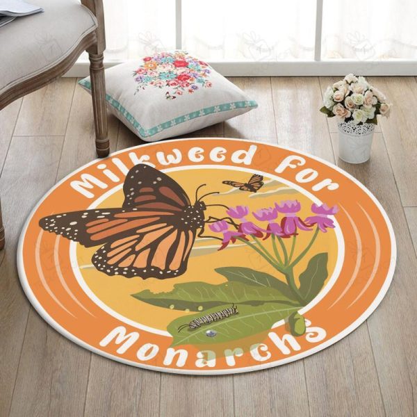 Milkweed For Monarchs Garden Living Room Round Mat Circle Rug - Image 2