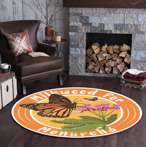 Milkweed For Monarchs Garden Living Room Round Mat Circle Rug - Image 3