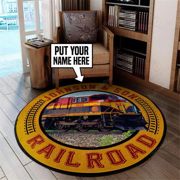 Personalized Kcs Kansas City Southern Railroad Living Room Round Mat Circle Rug - Image 2