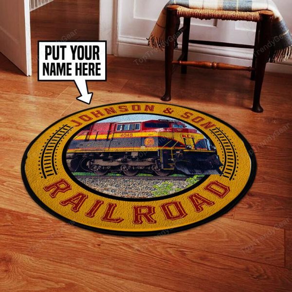 Personalized Kcs Kansas City Southern Railroad Living Room Round Mat Circle Rug - Image 4