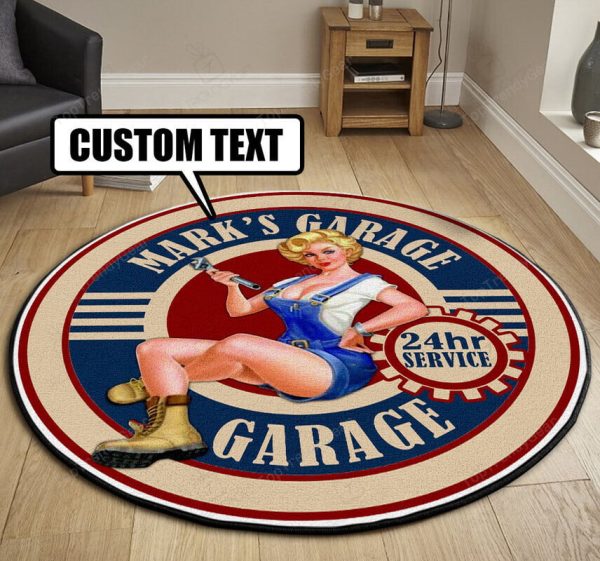 Personalized Hot Rod Garage Round Mat Round Floor Mat Room Rugs Carpet Outdoor Rug Washable Rugs - Image 3