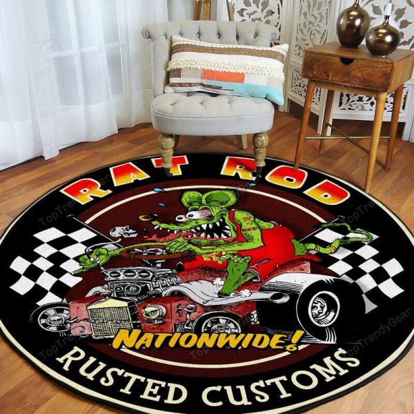 Rat Rod Rusted Customs Round Mat Round Floor Mat Room Rugs Carpet Outdoor Rug Washable Rugs - Image 3